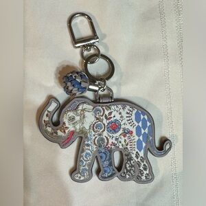 Tory Burch Leather Elephant Keychain with Blue and Red Accents
